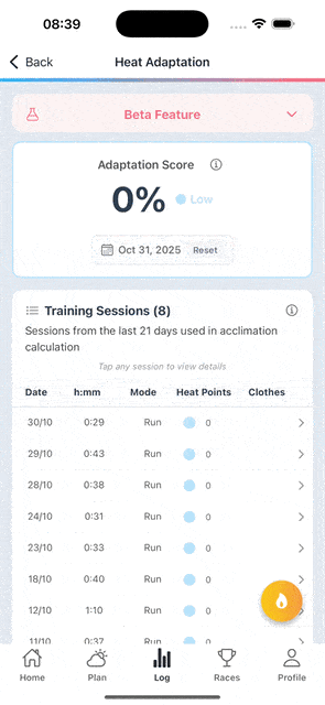 Heat Training Log